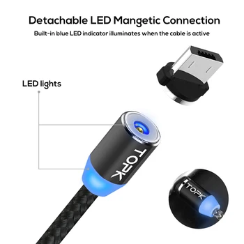 TOPK AM23 Magnetinio Kabelis 1M & 2M Micro USB Kabelis, LED Indikatorius Nailono Tinklelio Magnetas Įkrovimo Kabelis Samsung S7 Krašto