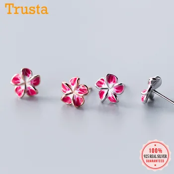 Trusta 2019 Minimalistinio Originali 925 Sterlingas Sidabro Sweet Pink Petal Gėlių Stud Auskarai Moterims Vestuvių Papuošalai Dovana DS1916
