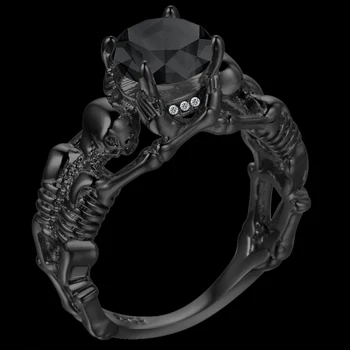 UFOORO Dvasios blogio Kaukolės skeletas Žiedas Juodo Akmens Punk Vyrų vestuvinis Žiedas 5 - 12 karališkoji mėlyna juoda rausva, žalia vyriški papuošalai