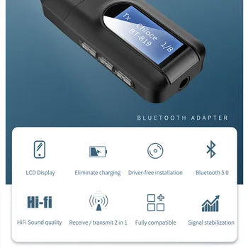 USB Bluetooth 5.0 Garso Siųstuvas, Imtuvas, LCD Ekranas 3.5 MM AUX-RCA Stereo Belaidžio ryšio Adapteris Raktu PC TV Automobilį Ausines