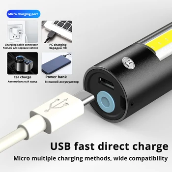 USB Įkraunama Mini LED Žibintuvėlis 3 Apšvietimo Režimą, atsparus Vandeniui Žibintuvėlis, Teleskopiniai Zoom Stilingas Nešiojamas Kostiumas už Naktį Apšvietimas