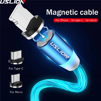 USLION Magnetinio LED Šviesos Kabelio Greito Įkrovimo Magnetas Micro USB C Tipo Kabelis LED Laidas Tipas-C Įkroviklis Iphone Samsung S10