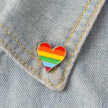 Vaivorykštė Širdies Emalio smeigtukai Gėjų Pin LGBT Pin Ženklelis Informavimo Sagės Širdies Papuošalai Vyrams Moterims Unisex