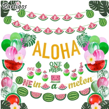 Vasarą Havajuose Šalis dekoro Arbūzas temą balionai Vienas Melionas Reklama 1st Birthday party dekoro Tortas Topper Baby shower