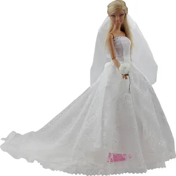 Vestuvinė Suknelė Lėlės Princesė Vakare Šalies Drabužius Vilki Ilgą Suknelę Apranga Nustatyti Lėlė su Šydu Lėlės Suknelė Kalėdų dovana
