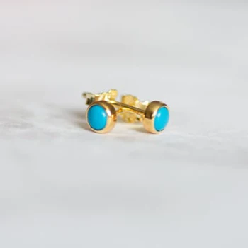 Vienas akmuo stud auskarai mėlyna aišku, cirkonis Aukso užpildytas bižuterijos Mėlyna turquoises akmens minimalus earrngs girl