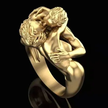 Vintage Gold Adam&Eve Kiss Vestuvių Žiedai Nuotakos Vestuvių Juostoje Vestuvinis Žiedas Mylėtojas Dovanos, Papuošalai Moterims
