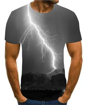 Vyriški 3D spausdinimo T-shirt žaibo kraštovaizdžio spausdinimas, t-marškinėliai, vyriški marškinėliai Vasaros Black T-Shirt apvalus kaklas paplūdimio T-shirt