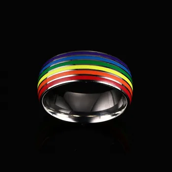 Vyrų, Moterų, Gėjų Vaivorykštės Žiedas Spalvinga LGBT Homoseksualų Pora, Žiedai, Nerūdijančio Plieno Vestuvių Juostoje Lebian & Gėjų Žiedai Lašas Laivybos