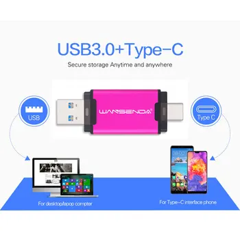 WANSENDA OTG USB Flash Drive 2 1 TIPO C & USB 3.0 Pen Ratai 512 GB 256 GB 128GB 64GB 32GB Didelės Spartos Pendrive USB Atmintinės