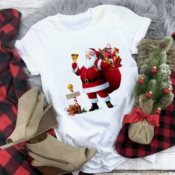 WVIOCE Mielas šiaurės Elnių Marškinėliai Moterims Mados Kalėdų Harajuku Trumpas Rankovės marškinėliai Balti, Tinkamas Visais metų laikais Marškinėlius Viršūnės