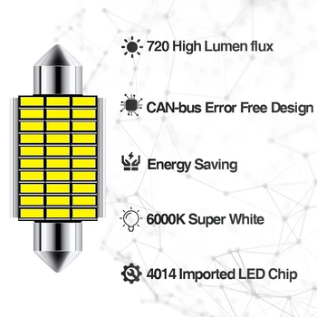 Xukey Automobilių CANBUS Girlianda C10W LED Lemputes, 31mm 36mm 39mm 42mm Licencijos Plokštės Interjero Dome bagažo skyriaus Apšvietimas 4014 SMD Aukštos Galios 12V