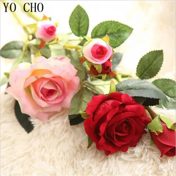 YO CHO 2 Vadovai Nekilnojamojo Touch Rožės, Vestuvių Gėlės, Dirbtinės Bijūnas Šilko, Aksomo, Gėlių Nuotakos Puokštė Namų Dekoro Šalies Decoracion