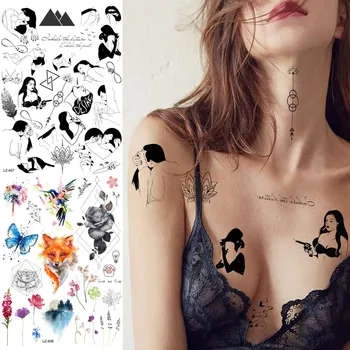 YURAN Moterų Sexy Geometrijos Rose Laikina Tatuiruotė Akvarelė Fox Paukščių, Gėlių Vandeniui Netikrą Tatoos Kūno Arm Tatuiruotės Lipdukai