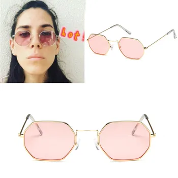 šešiakampis akiniai nuo saulės Moterims okulary 2019 Prekės Dizainerio Mados Taškus skaidrus Vandenyno Lęšiai, stiklo, metalo Moteriški Saulės Akiniai UV400