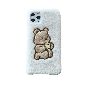 Šiltas Ėriukų pliušinis audinys Telefono dėklas Skirtas iphone 12 11 Pro Max 6 6s 7 8 plius Cute Little bear Fuzzy Soft Case For iphone X XR XS Max