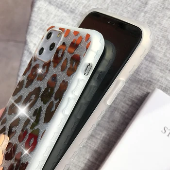 Šviečia Veidrodis Leopardas Spausdinti Telefono dėklas Skirtas iPhone 11 Pro Max XR X XS Max 7 8 6 6S Plus atsparus smūgiams Minkštas Aukso Blizgučiai Galinį Dangtelį