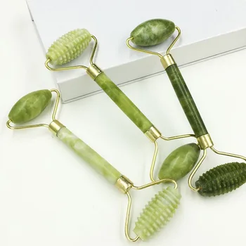 Žaliosios Gamtos Grožį Dvigubai Thorn Galvos Roller Jade Roller Veido Masažo Akmenys skirti Veido, Kaklo, Nugaros Jawline Atsipalaidavimo Lieknėjimą