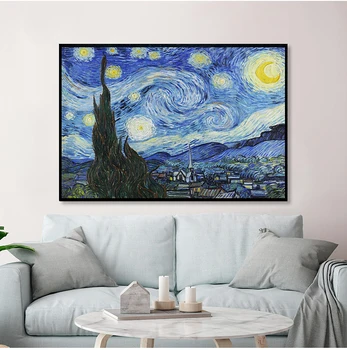 Žvaigždėtą Naktį, Vincent Van Gogh Garsaus Menininko Menas Spausdinti Sienos Nuotrauka Drobė, Aliejus, Tapyba Namų Sienų Dekoras